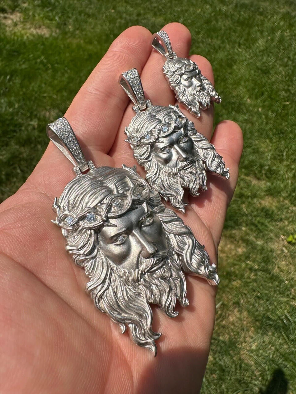 HarlemBling MOISSANITE Jesus Piece Iced Pendant Necklace - Real 925 Sterling Silver -Sandblasted Matte Finish