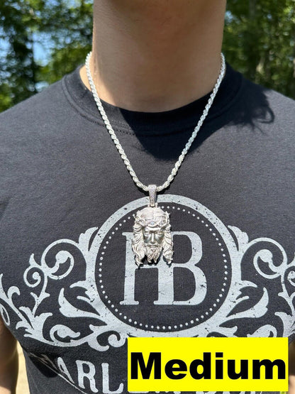 HarlemBling MOISSANITE Jesus Piece Iced Pendant Necklace - Real 925 Sterling Silver -Sandblasted Matte Finish
