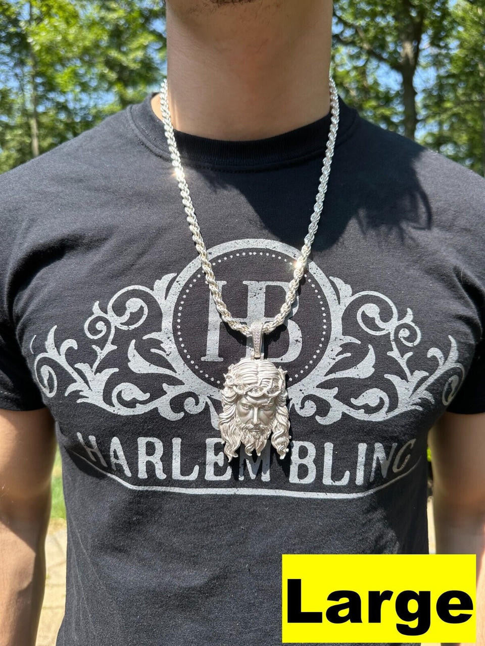 HarlemBling MOISSANITE Jesus Piece Iced Pendant Necklace - Real 925 Sterling Silver -Sandblasted Matte Finish