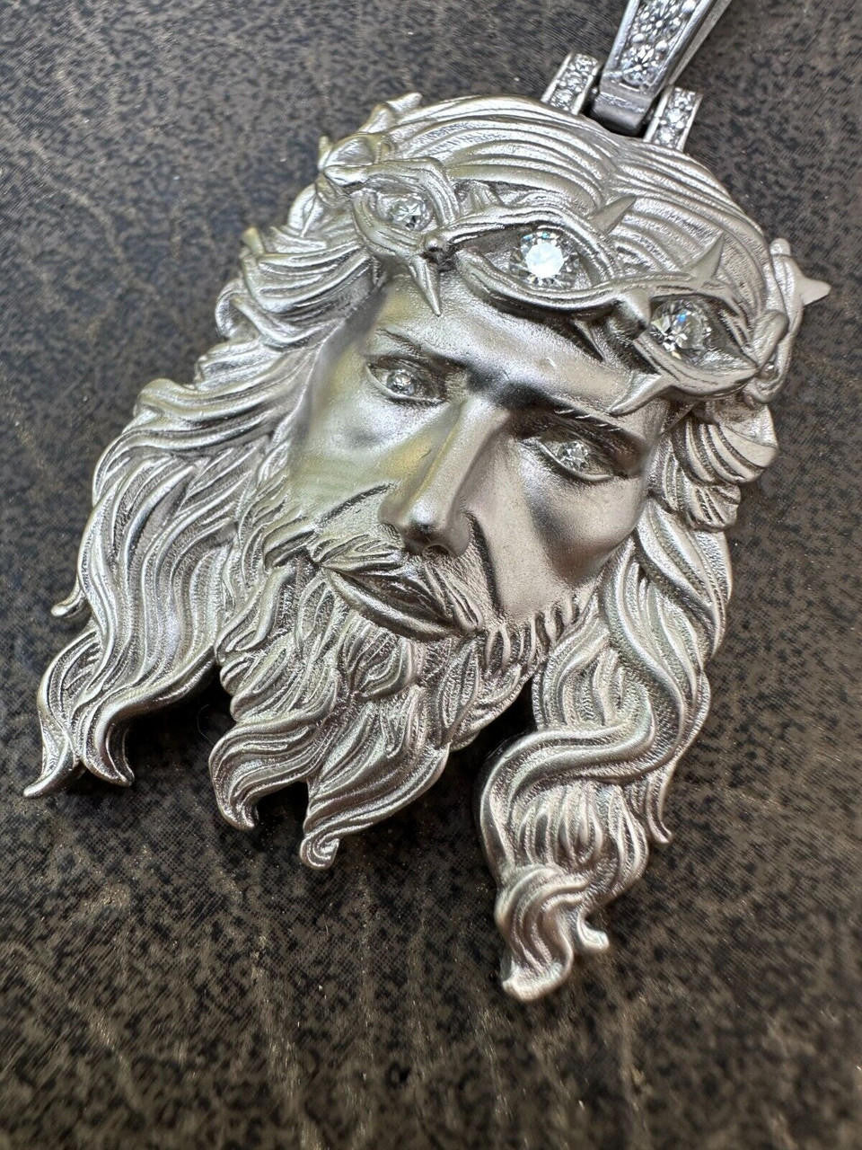 HarlemBling MOISSANITE Jesus Piece Iced Pendant Necklace - Real 925 Sterling Silver -Sandblasted Matte Finish