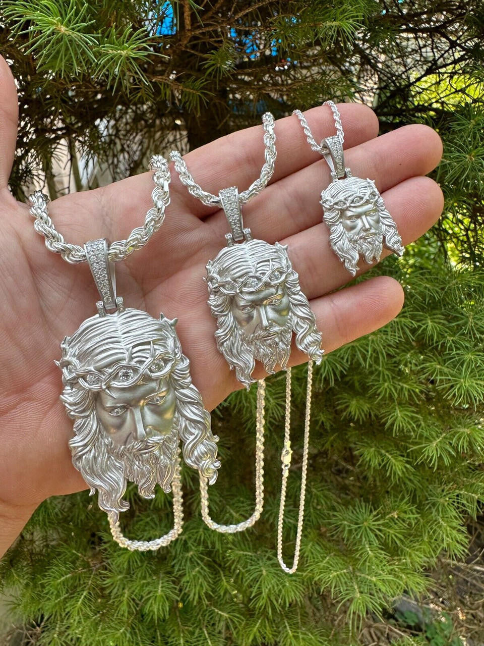 HarlemBling MOISSANITE Jesus Piece Iced Pendant Necklace - Real 925 Sterling Silver -Sandblasted Matte Finish