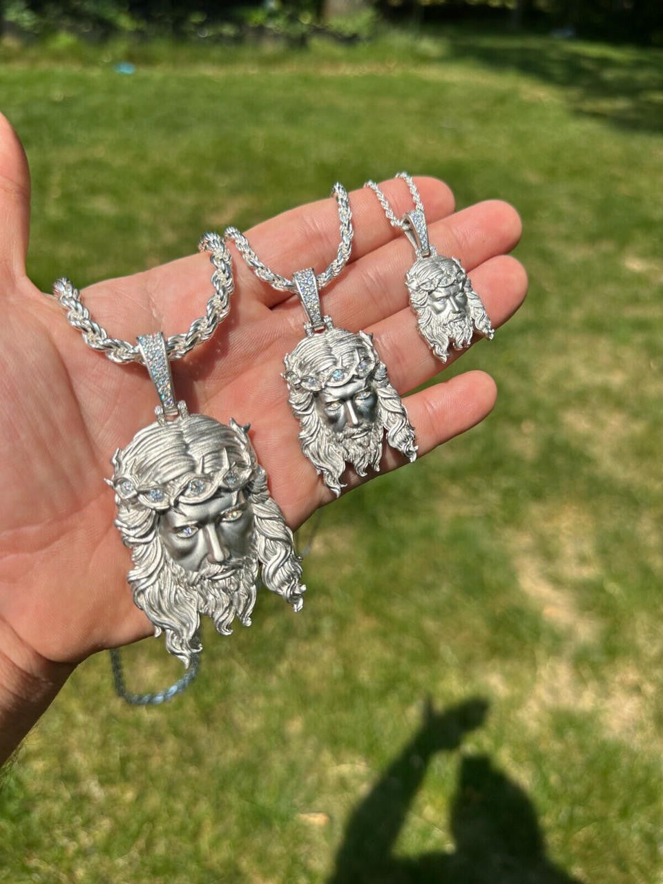 HarlemBling MOISSANITE Jesus Piece Iced Pendant Necklace - Real 925 Sterling Silver -Sandblasted Matte Finish