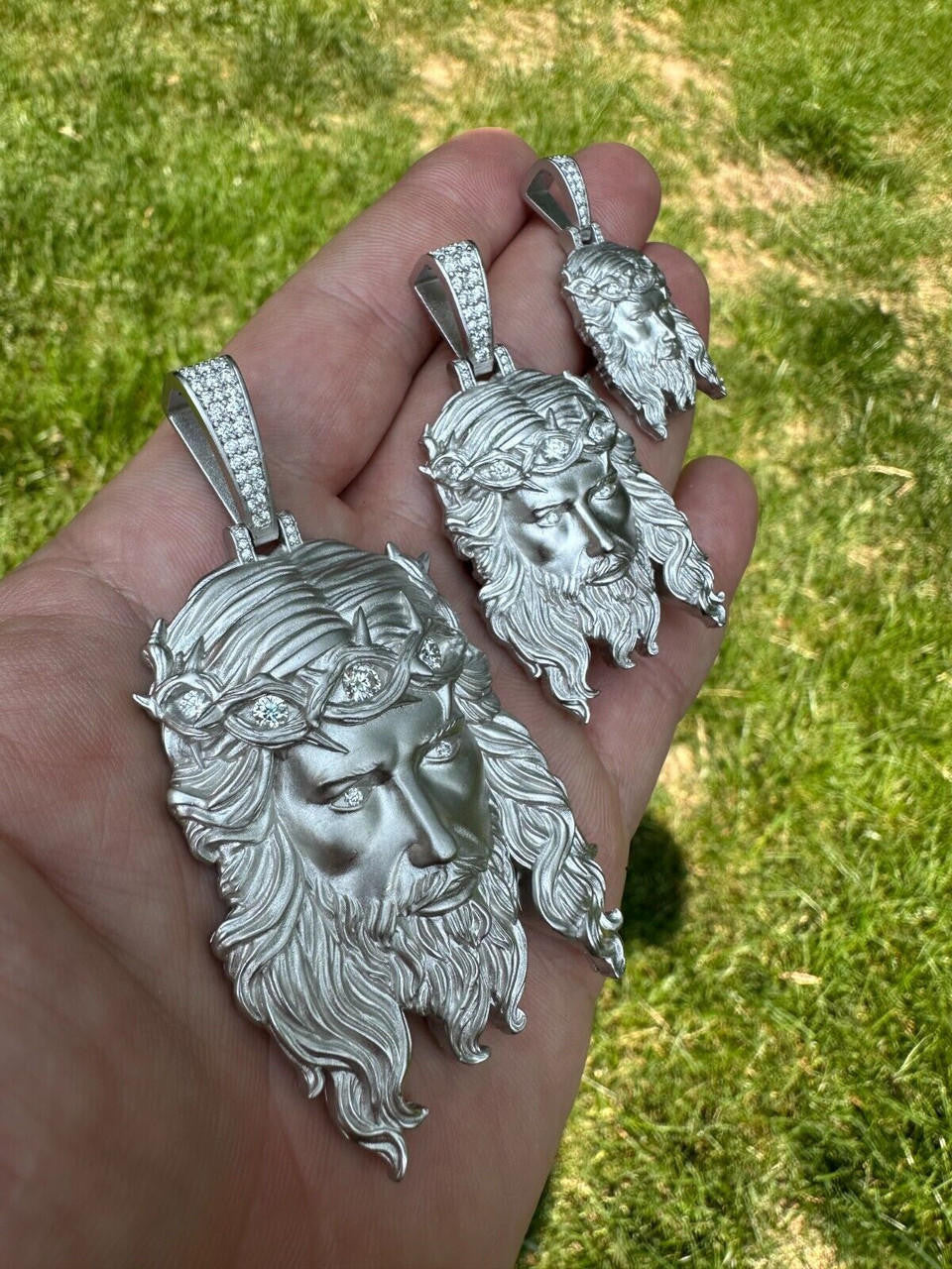 HarlemBling MOISSANITE Jesus Piece Iced Pendant Necklace - Real 925 Sterling Silver -Sandblasted Matte Finish