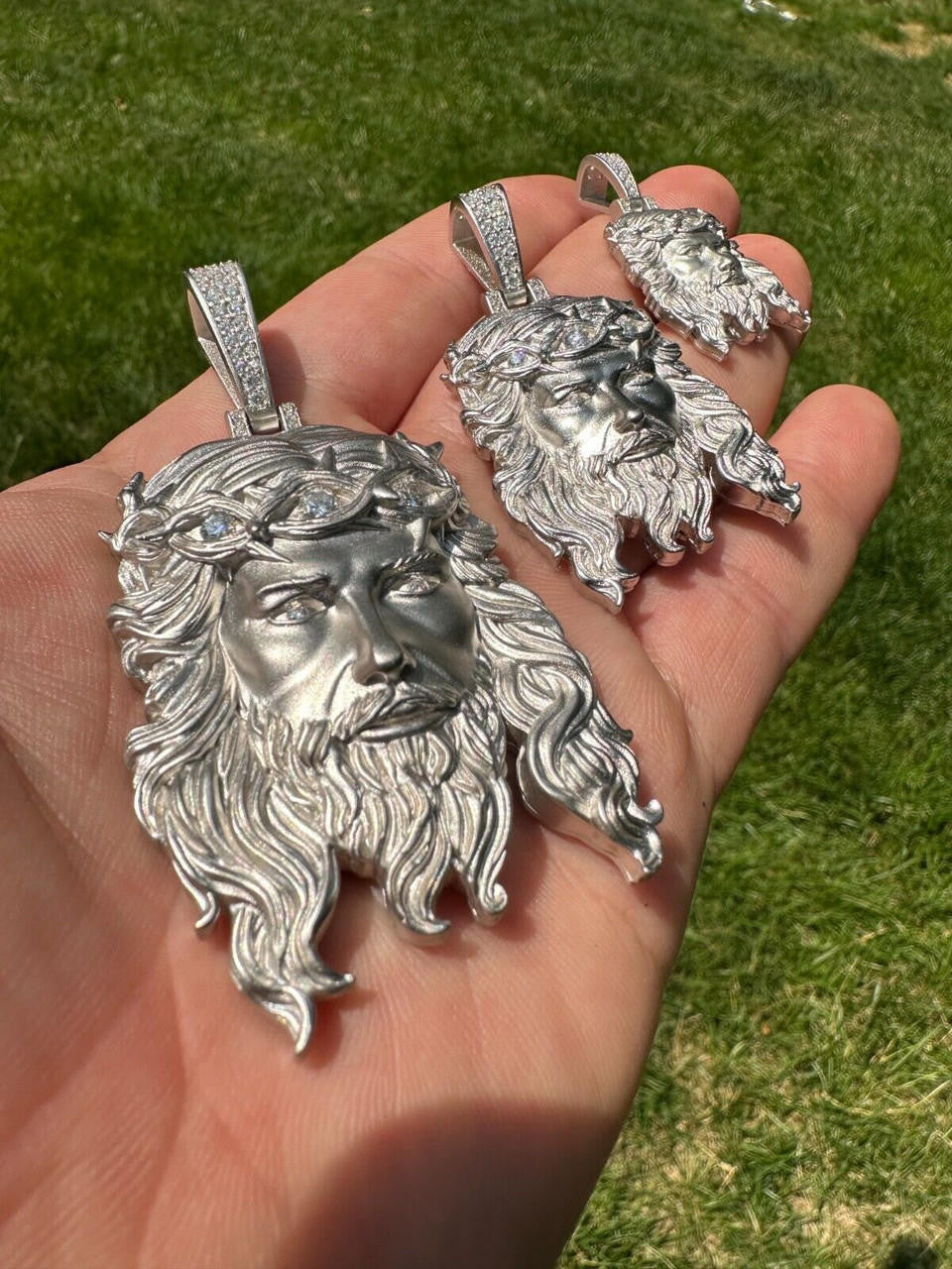 HarlemBling MOISSANITE Jesus Piece Iced Pendant Necklace - Real 925 Sterling Silver -Sandblasted Matte Finish