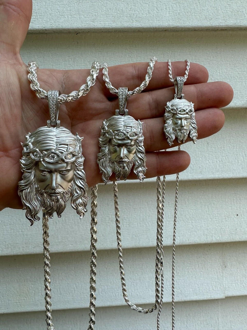 HarlemBling MOISSANITE Jesus Piece Iced Pendant Necklace - Real 925 Sterling Silver -Sandblasted Matte Finish