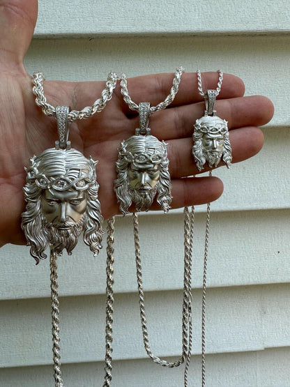 HarlemBling MOISSANITE Jesus Piece Iced Pendant Necklace - Real 925 Sterling Silver -Sandblasted Matte Finish