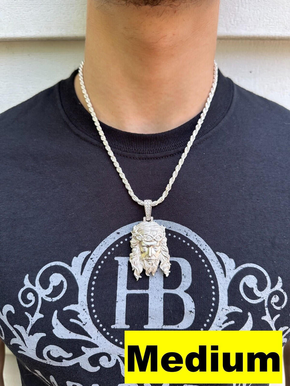 HarlemBling MOISSANITE Jesus Piece Iced Pendant Necklace - Real 925 Sterling Silver -Sandblasted Matte Finish