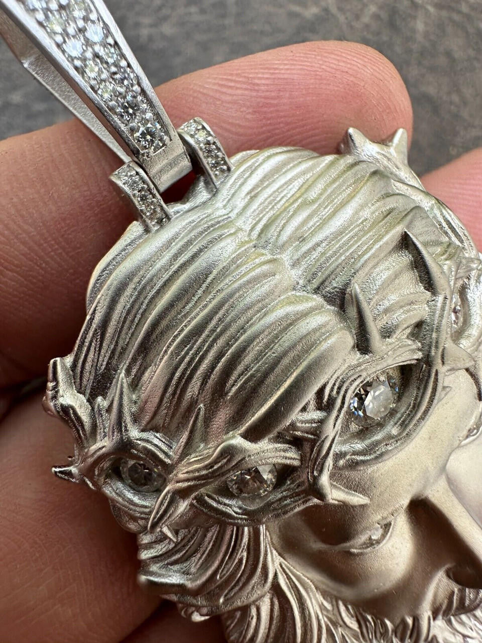 HarlemBling MOISSANITE Jesus Piece Iced Pendant Necklace - Real 925 Sterling Silver -Sandblasted Matte Finish