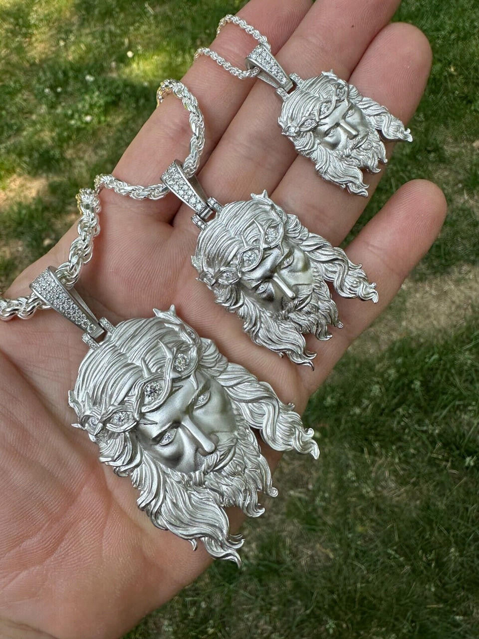 HarlemBling MOISSANITE Jesus Piece Iced Pendant Necklace - Real 925 Sterling Silver -Sandblasted Matte Finish