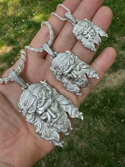 HarlemBling MOISSANITE Jesus Piece Iced Pendant Necklace - Real 925 Sterling Silver -Sandblasted Matte Finish
