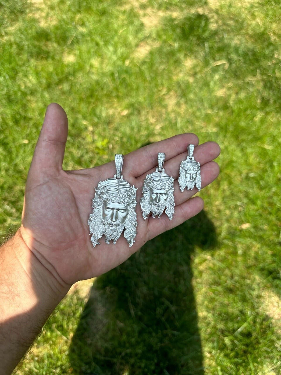 HarlemBling MOISSANITE Jesus Piece Iced Pendant Necklace - Real 925 Sterling Silver -Sandblasted Matte Finish