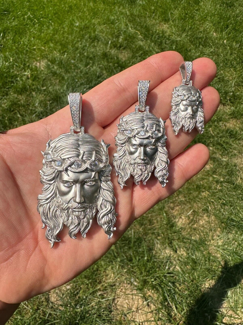 HarlemBling MOISSANITE Jesus Piece Iced Pendant Necklace - Real 925 Sterling Silver -Sandblasted Matte Finish