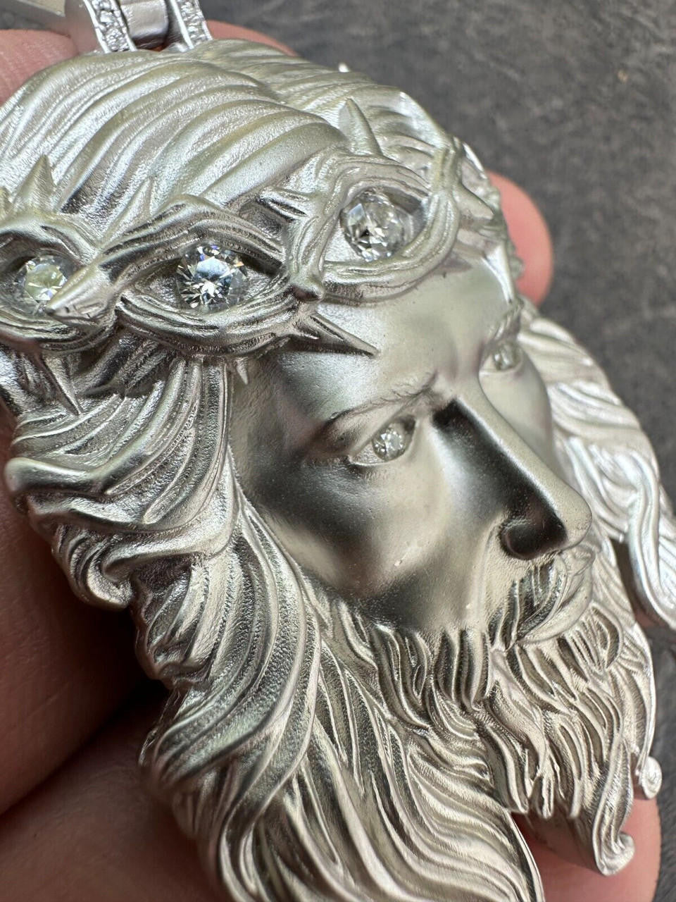 HarlemBling MOISSANITE Jesus Piece Iced Pendant Necklace - Real 925 Sterling Silver -Sandblasted Matte Finish