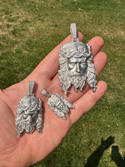 HarlemBling MOISSANITE Jesus Piece Iced Pendant Necklace - Real 925 Sterling Silver -Sandblasted Matte Finish