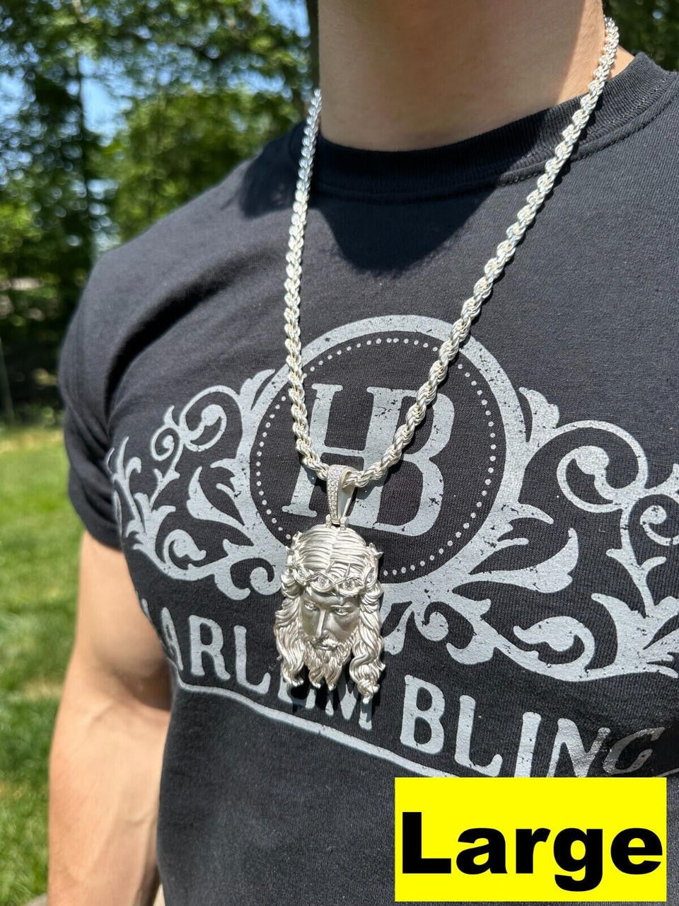 HarlemBling MOISSANITE Jesus Piece Iced Pendant Necklace - Real 925 Sterling Silver -Sandblasted Matte Finish