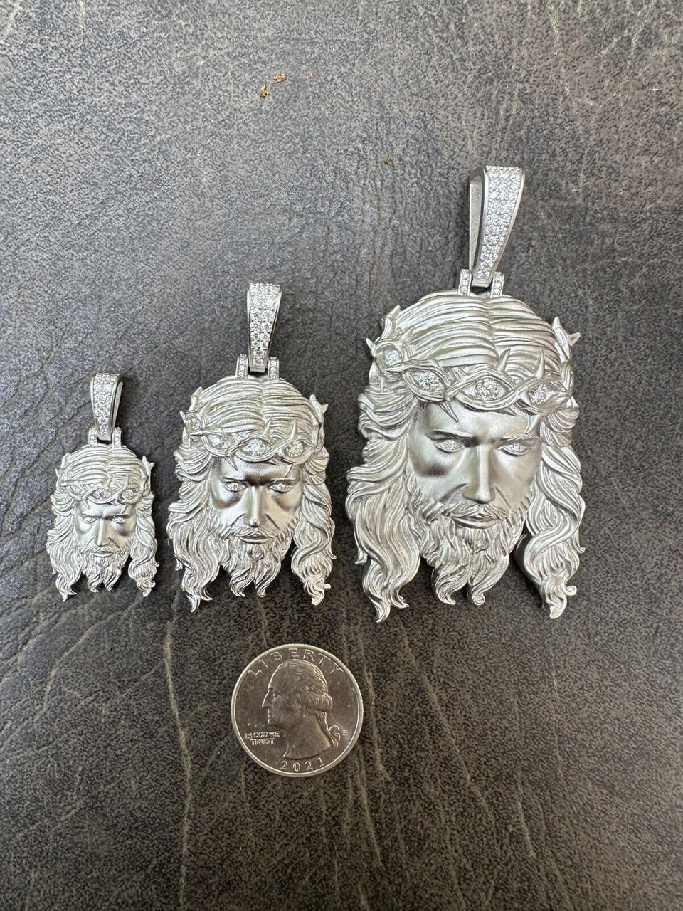 HarlemBling MOISSANITE Jesus Piece Iced Pendant Necklace - Real 925 Sterling Silver -Sandblasted Matte Finish