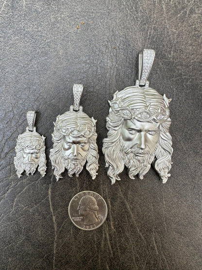 HarlemBling MOISSANITE Jesus Piece Iced Pendant Necklace - Real 925 Sterling Silver -Sandblasted Matte Finish