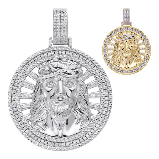 HarlemBling MOISSANITE Jesus Round Medallion Pendant - 14k Gold Vermeil Or 925 Silver - Medium 2"