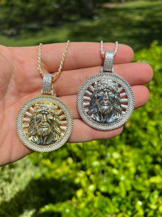 HarlemBling Moissanite Jesus Round Medallion Pendant Necklace Iced Hip Hop Pass Diamond Test