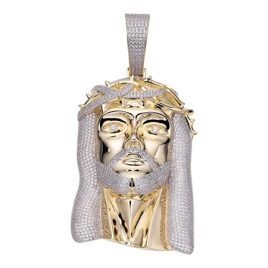 HarlemBling MOISSANITE Kilo Iced Out Hip Hop Jesus Face Pendant - 14k Yellow Gold Vermeil 925 Silver - JUMBO 6"
