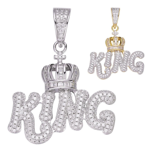 HarlemBling MOISSANITE King W. Crown Hip Hop Pendant - 14k Gold Vermeil Or 925 Silver - Medium 1.75"
