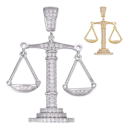 HarlemBling MOISSANITE Libra Balance Scale Pendant - 14k Gold Vermeil Or 925 Silver - Small 1.5"