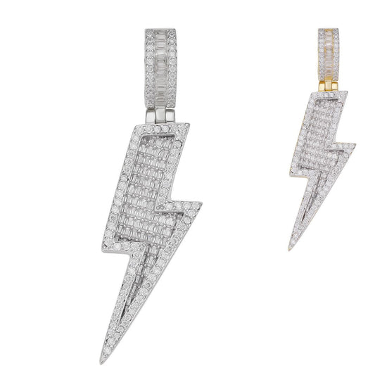 HarlemBling MOISSANITE Lightning Bolt Iced Out Pendant - 14k Gold Vermeil Or 925 Silver - Medium 2"
