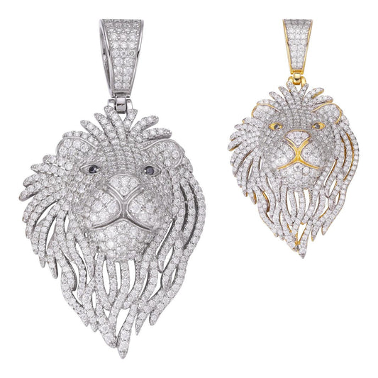 HarlemBling MOISSANITE Lion King Iced Out Pendant - 14k Gold Vermeil Or 925 Silver - Medium 2.25"