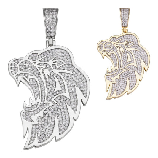 HarlemBling MOISSANITE Lion King Leo Pendant - 14k Gold Vermeil Or 925 Silver - Medium 2.25"