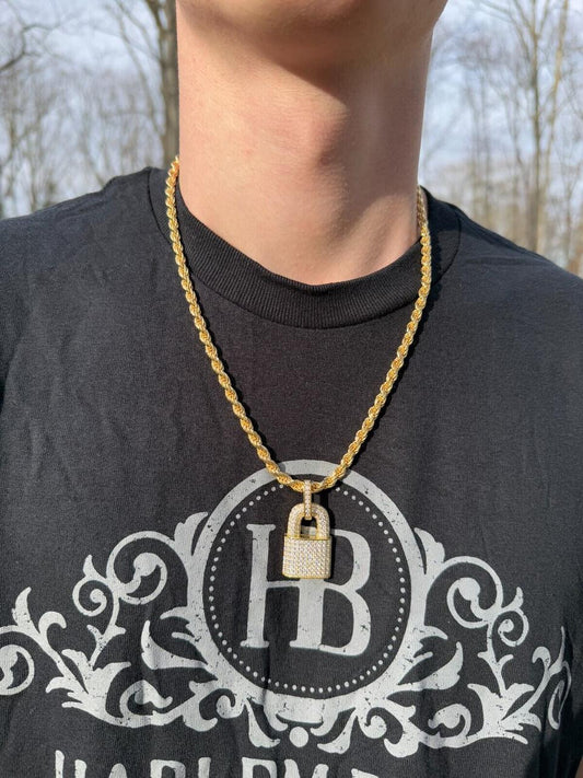 HarlemBling MOISSANITE Love Lock Padlock Pendant - 14k Yellow Gold Vermeil Or 925 Silver - Medium 1.5"