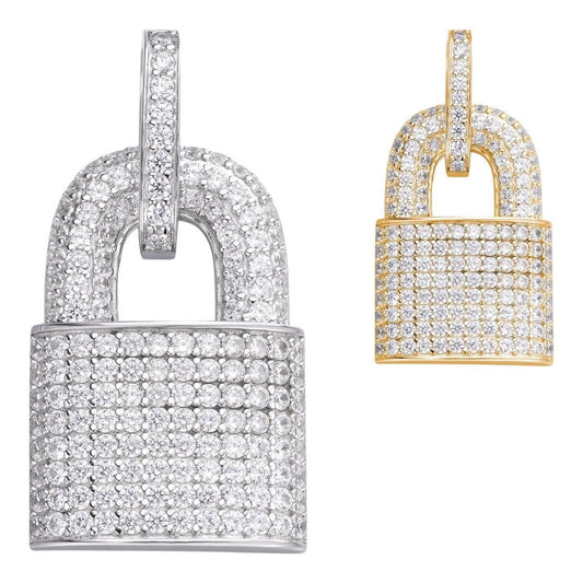 HarlemBling MOISSANITE Love Lock Padlock Pendant - 14k Yellow Gold Vermeil Or 925 Silver - Medium 1.5"