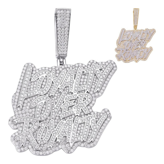 HarlemBling MOISSANITE LOYALTY OVER ROYALTY Hip Hop Pendant - 14k Gold Vermeil Or 925 Silver - Large 2.75"