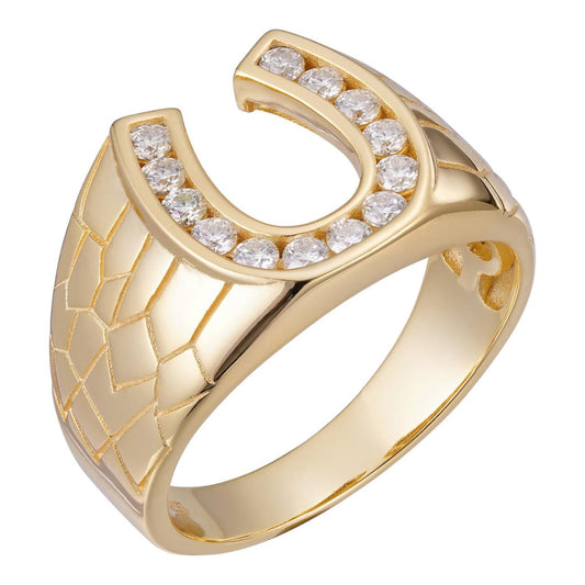 HarlemBling MOISSANITE Lucky Horsehoe W. Nugget Design - 14k Gold Vermeil 925 Silver