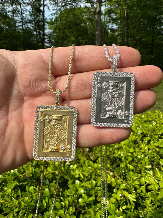 HarlemBling Moissanite Lucky King Of Diamonds 925 Silver/Gold Plated Iced Poker Card Pendant