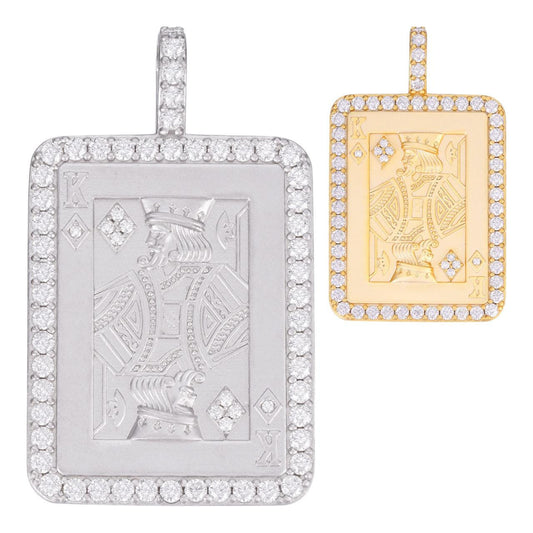 HarlemBling MOISSANITE Lucky King Of Diamonds Pendant - 14k Gold Vermeil Or 925 Silver - Medium 2"