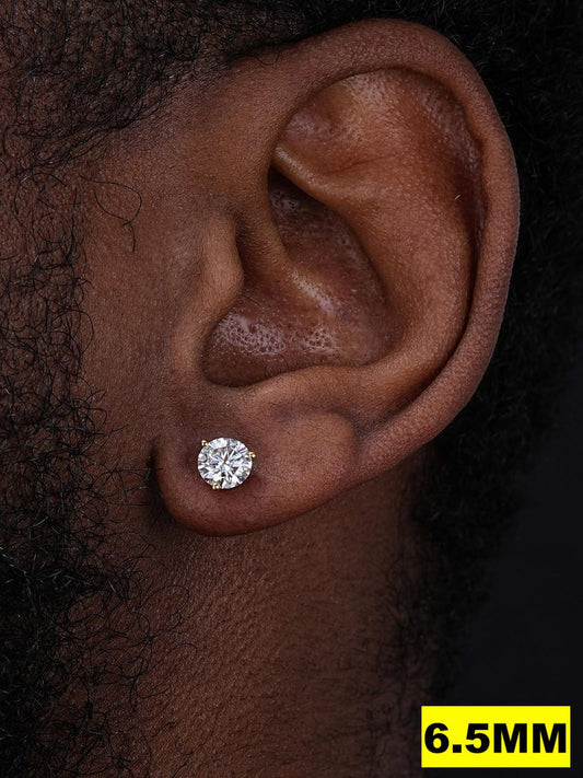 HarlemBling MOISSANITE Martini 3-Prong Solitaire Stud Earrings - 14k Gold Vermeil 925 Silver - 3mm-10mm - 0.2-8ct