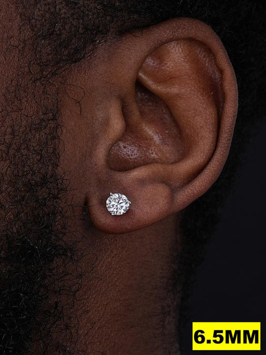 HarlemBling MOISSANITE Martini 3-Prong Solitaire Stud Earrings - 925 Silver - 3mm-10mm - 0.2-8ct