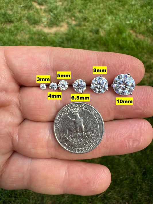 HarlemBling MOISSANITE Martini 3-Prong Solitaire Stud Earrings - 925 Silver - 3mm-10mm - 0.2-8ct
