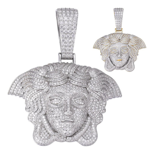 HarlemBling MOISSANITE Medusa Head Iced Out Pendant - 14k Gold Vermeil or 925 Silver - Large 3"