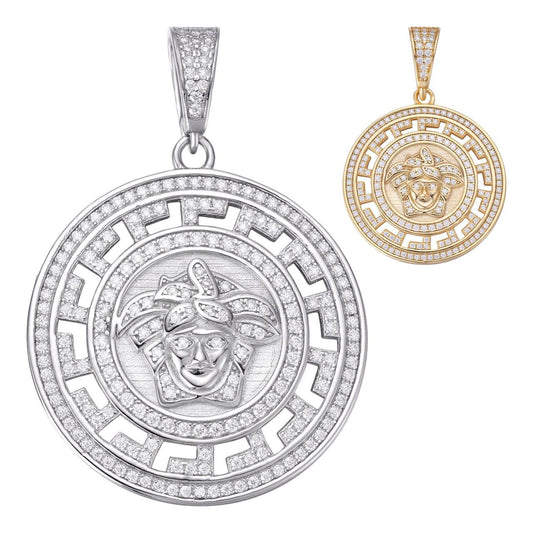 HarlemBling MOISSANITE Medusa Head Medallion Pendant - 14k Gold Vermeil or 925 Silver - Small 1.5"