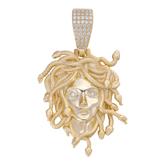 HarlemBling MOISSANITE Medusa Head Pendant - 14k Gold Vermeil 925 Silver - 3 Sizes 0.75"-2.5"