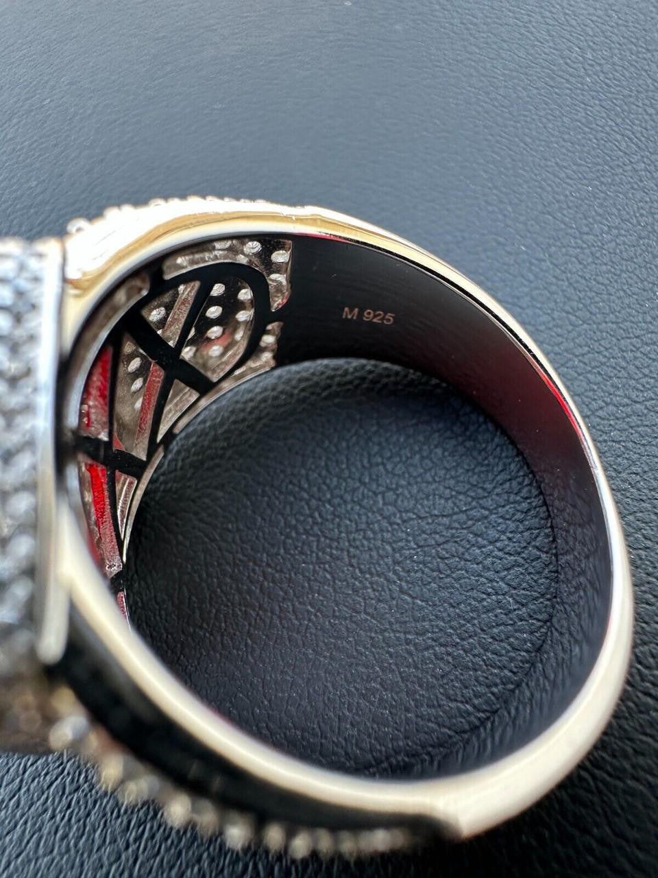 HarlemBling Moissanite Mens Iced Flooded Out Real 925 Sterling Silver Red Stone Hip Hop Ring