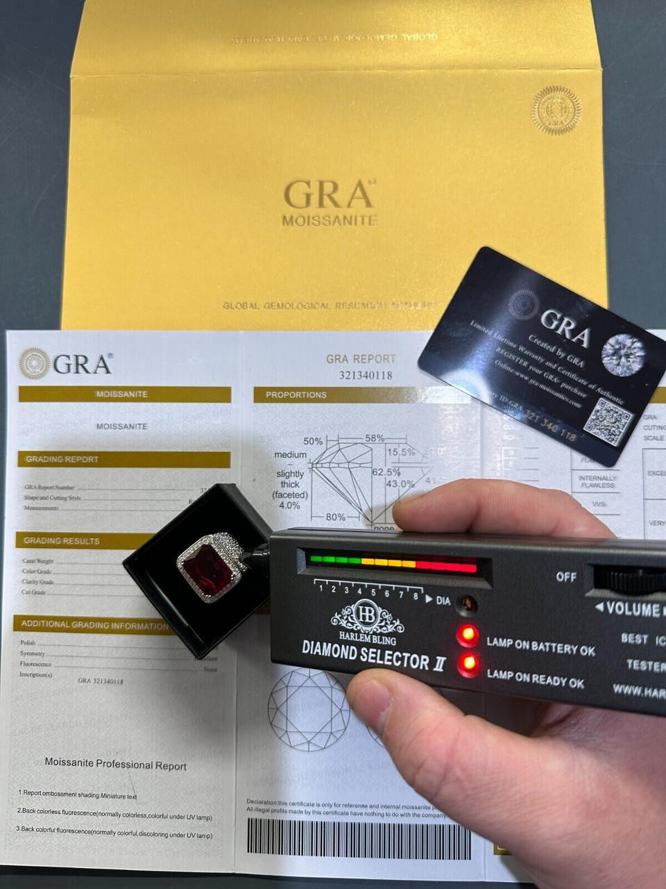 HarlemBling Moissanite Mens Iced Flooded Out Real 925 Sterling Silver Red Stone Hip Hop Ring