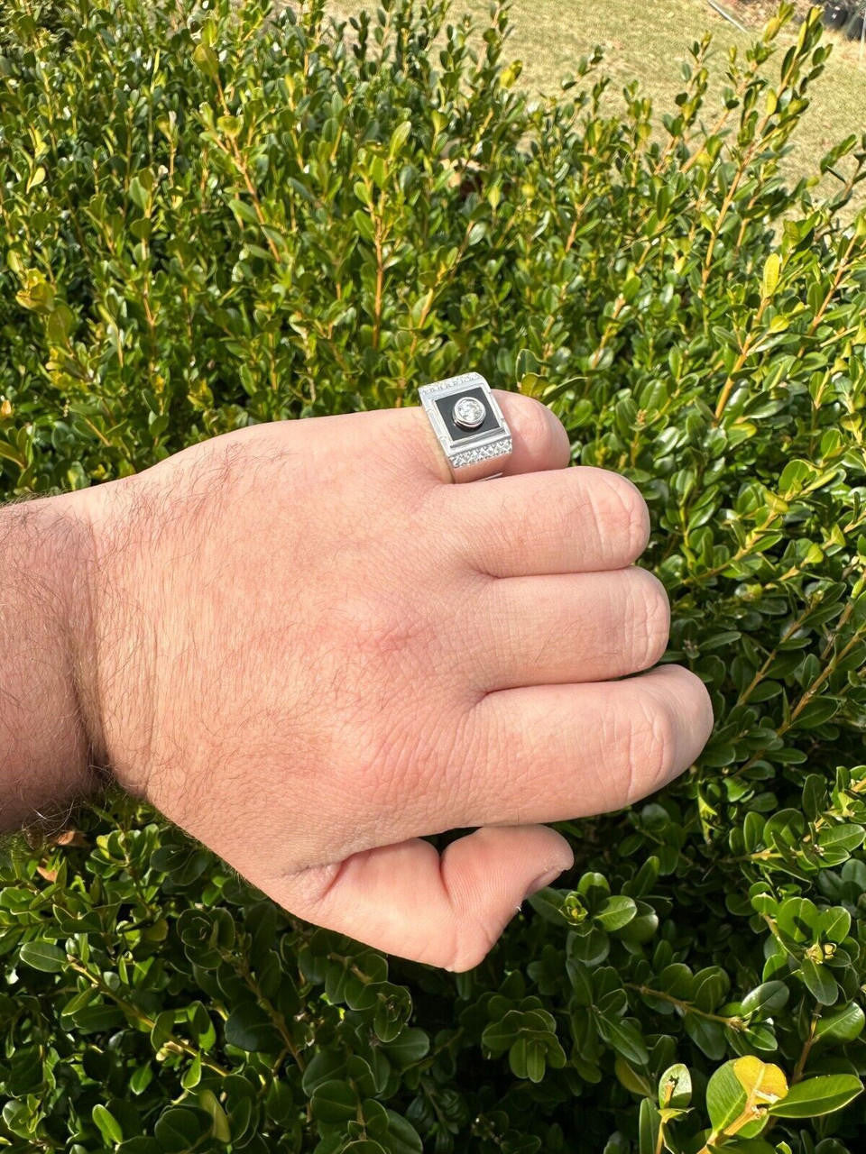 HarlemBling Moissanite Men's Real 925 Silver Iced Black Onyx Stone Ring Pass Diamond Tester