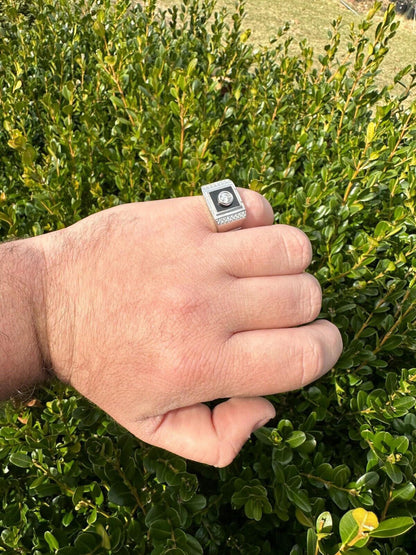 HarlemBling Moissanite Men's Real 925 Silver Iced Black Onyx Stone Ring Pass Diamond Tester