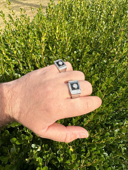 HarlemBling Moissanite Men's Real 925 Silver Iced Black Onyx Stone Ring Pass Diamond Tester