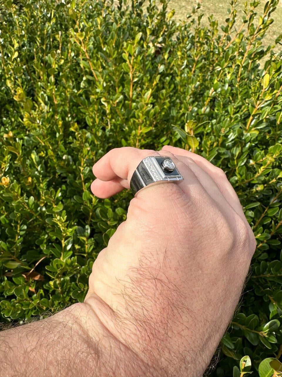 HarlemBling Moissanite Men's Real 925 Silver Iced Black Onyx Stone Ring Pass Diamond Tester