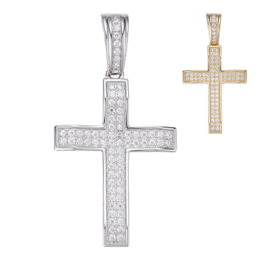 HarlemBling MOISSANITE Micropaved Iced Out Cross Pendant - 14k Yellow Gold Vermeil Or 925 Silver - Small 1.5"