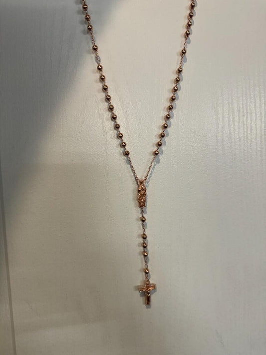 HarlemBling MOISSANITE Our Divine Mother Of Jesus Rosary Beads Necklace Iced Out - 14k Rose Gold Vermeil 925 Silver - 6mm - 30"