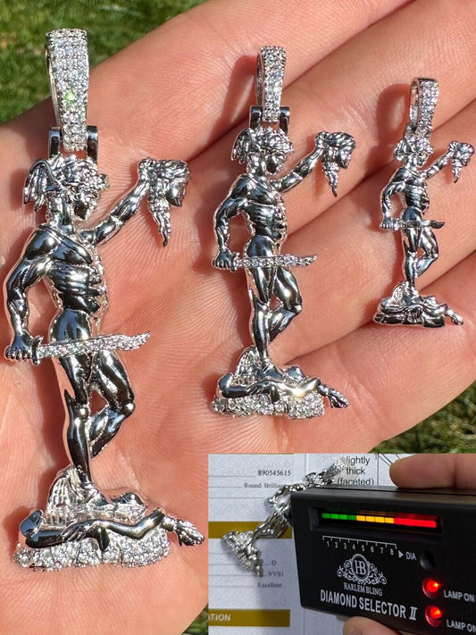 HarlemBling MOISSANITE Perseus W. Medusa Head Pendant - Iced Necklace Real 925 Silver 3 Size
